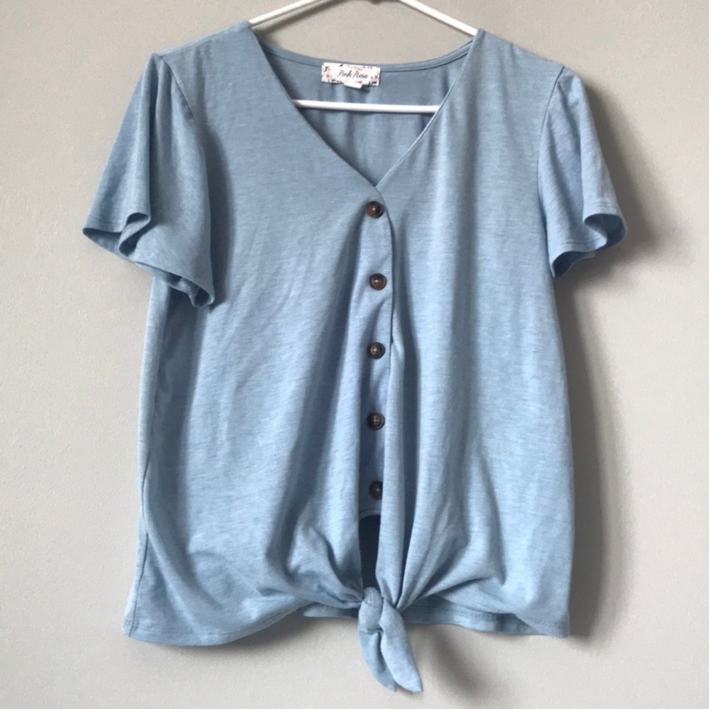 Blue V-Neck with Buttons ( Fake Buttons )